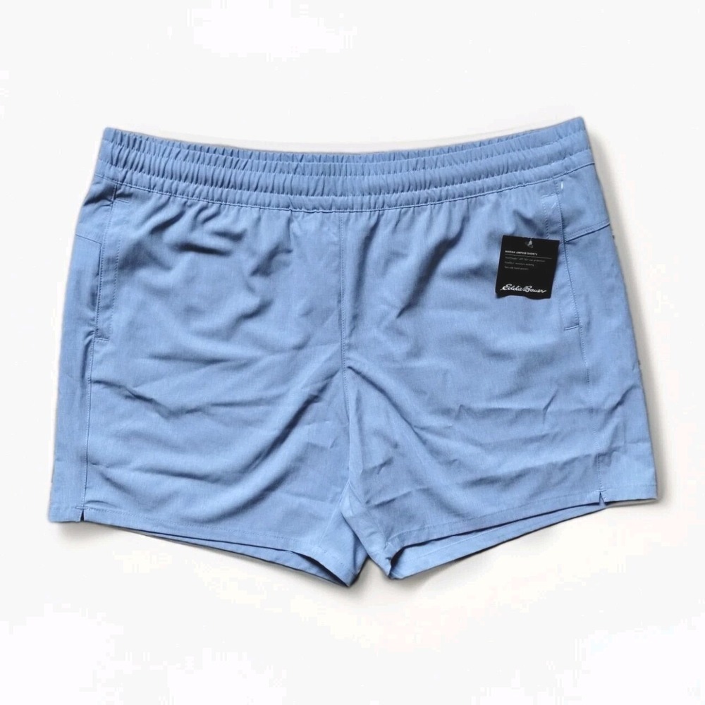 NWT Eddie Bauer Women's Marina Amphib Shorts Large Pockets‎ Peak Blue 5" Inseam